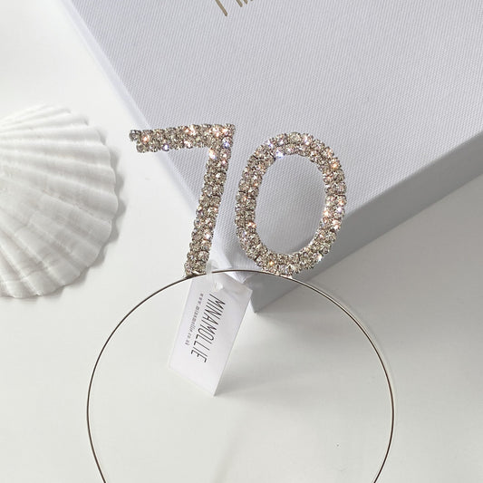 70th birthday gift headband diamanté design in silver