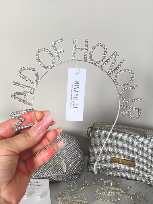 maid of honour headband, diamante design in silver