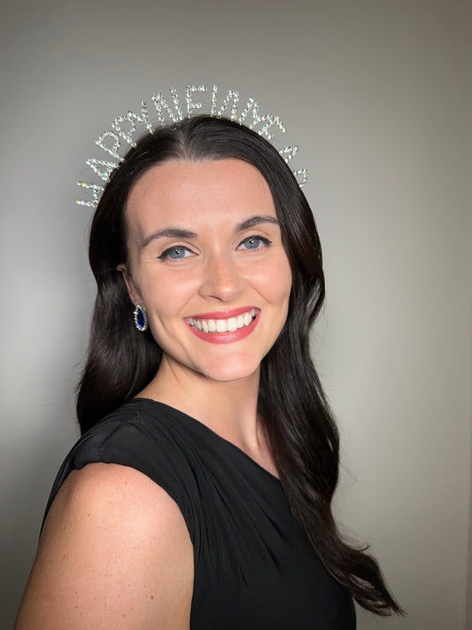 new years rhinestones headband in silver, happy new year slogan