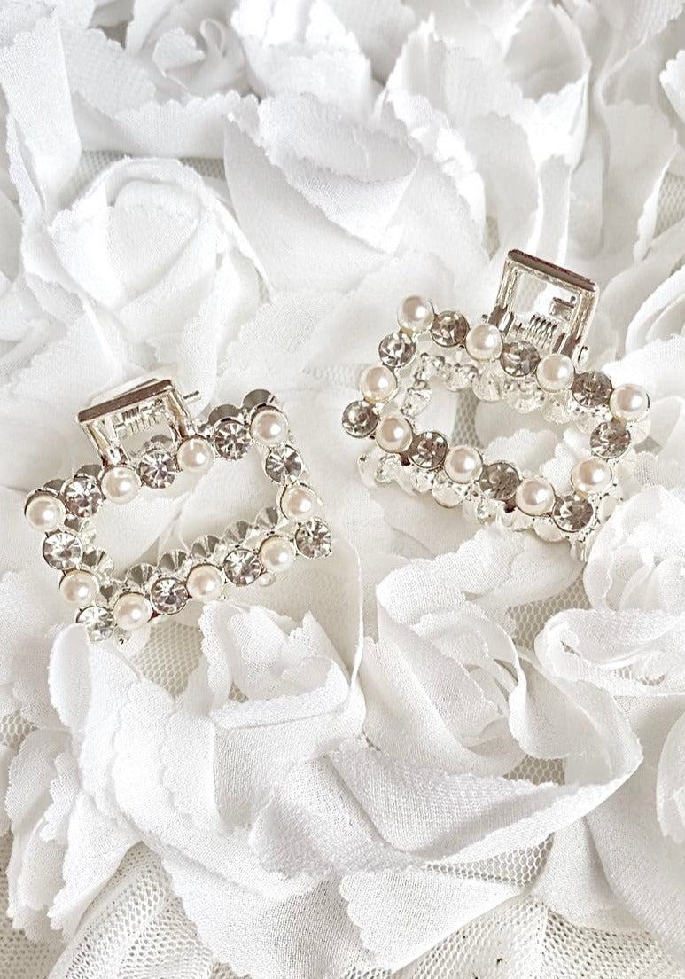 Bridal Hair Claw With Rhinestones and Pearls