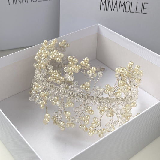 bridal pearl hair vine with headband, Minamollie Design
