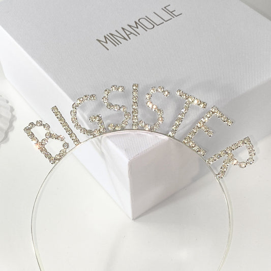 Big sister gift headband, diamanté design in silver