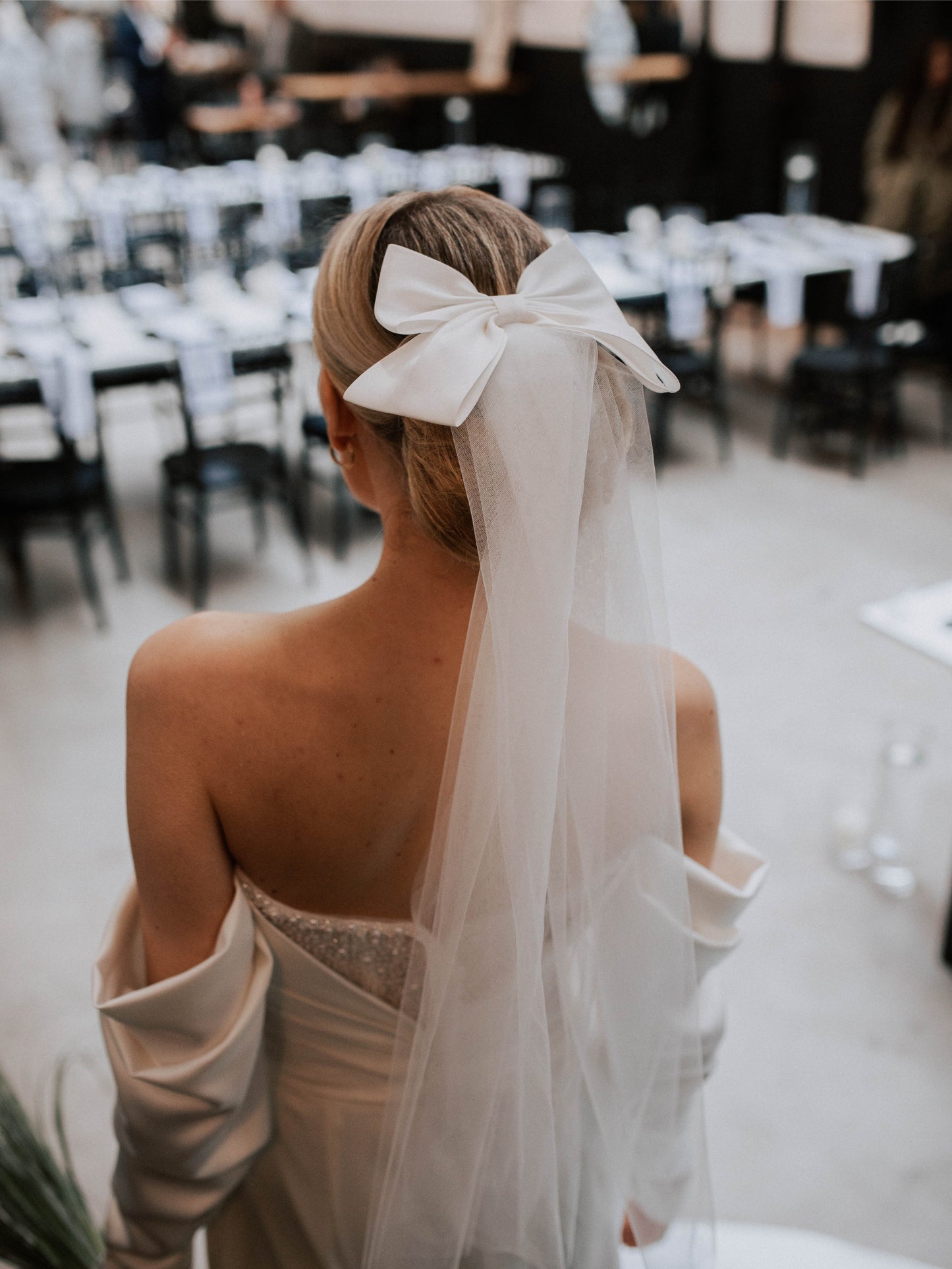 Bridal Hair Bow with Veil