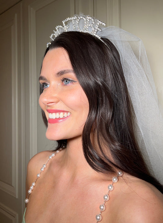 Bride to be Veil with Diamante headband in silver