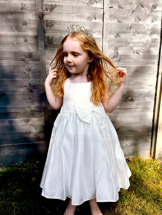 flower girl headband with rhinestones in silver