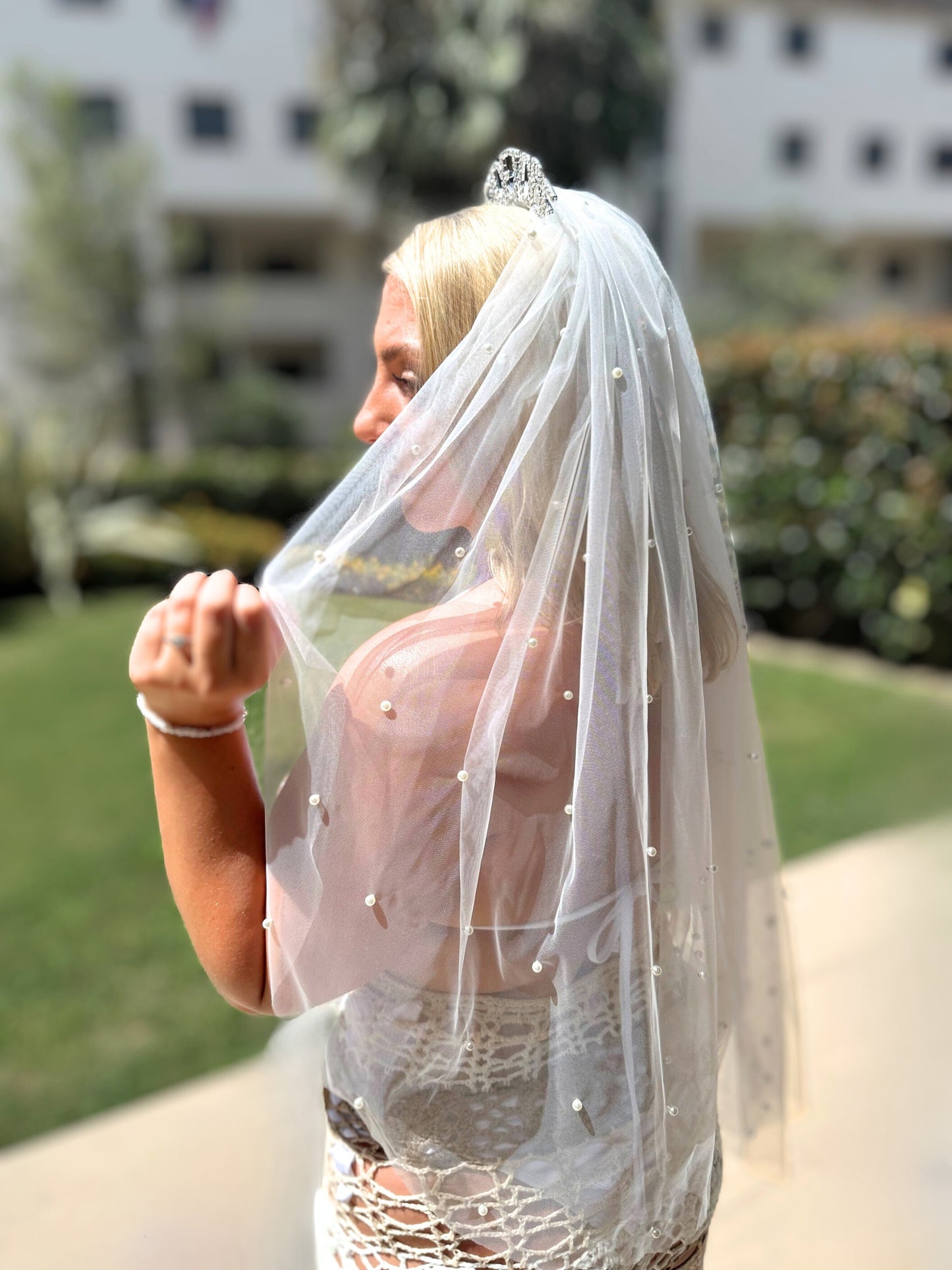 Bride To Be Headband With Pearl Veil