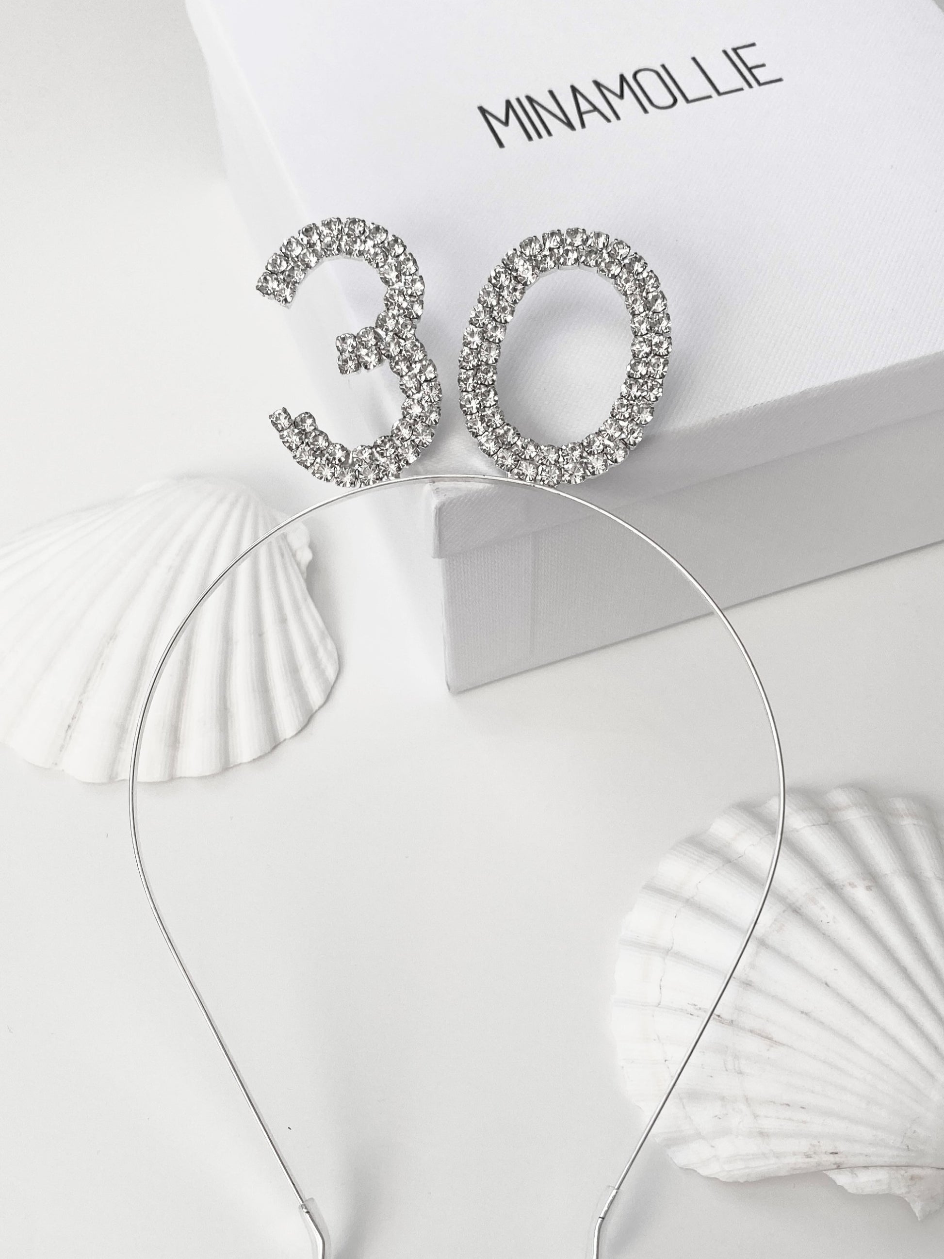 30th birthday headband, silver diamante design 