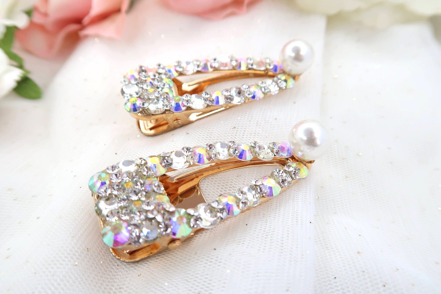 pearl and diamante designed bridal hair clip slides