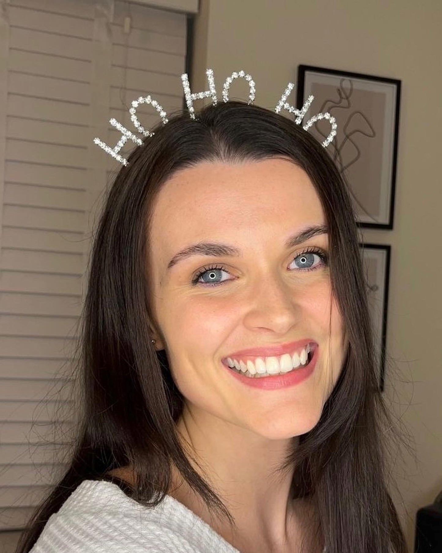 Christmas headband - adult, sparkly diamante design, in silver. Ho Ho Ho Slogan Lettering. One Size