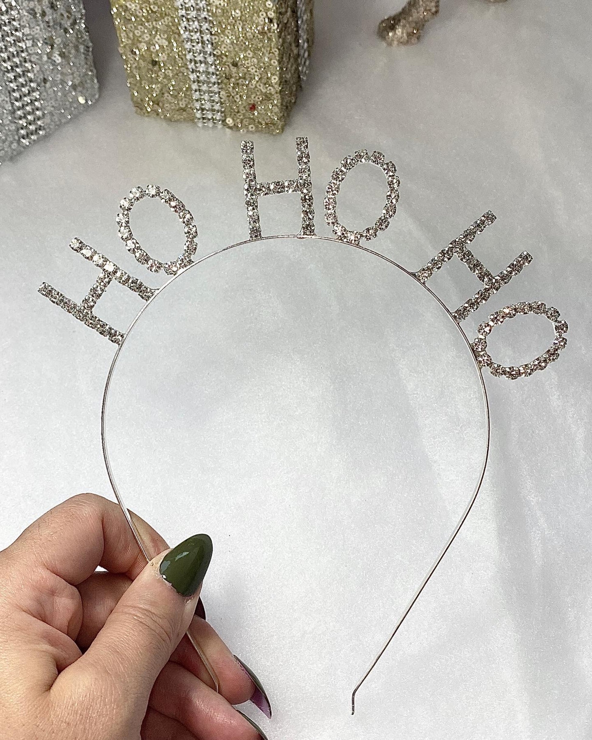 Christmas crown for adults, sparkly diamante design, in silver. One Size, Ho Ho Ho Slogan